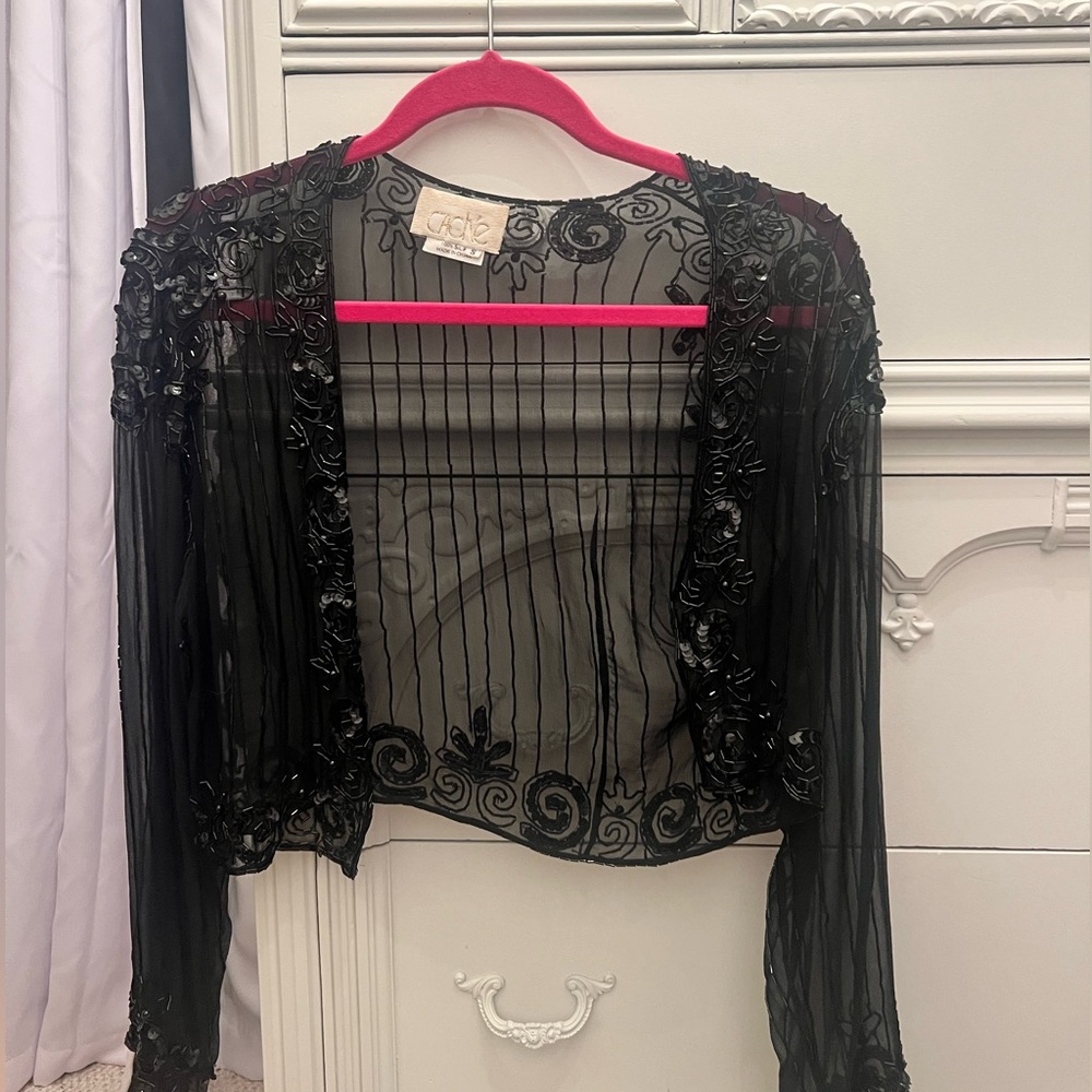Cache Black Sheer Embroidered Bolero Jacket